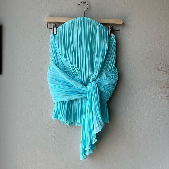 Tre by Natalie Rasabei Blouse Strapless Plisse Bustier Top Blue Size 2 - Picture 1 of 8
